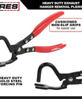 ARES 14020 heavy-duty exhaust hanger removal pliers with red cushioned grips and 25 degree offset