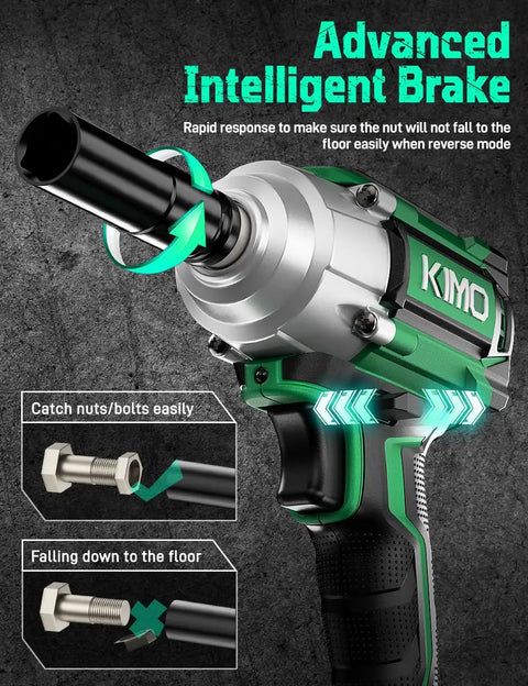 Badass Cordless Impact Wrench 1/2 Inch Drive 20V Battery Powered Knockout Gun with advanced intelligent brake feature.