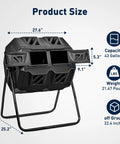 Dual Chamber Compost Bin Outdoor 43 Gallon Rotating Tumbling Composter with sliding doors, measurements displayed.
