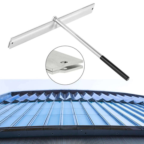 Sheet Metal Folding Hemming Tool for Standing Seam Roofs Long Handle Bender on a roof with close-up view