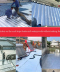 Collage of Heavy Duty Waterproof Roof Tape To Seal Those Stubborn Leaks Quick Asphalt And Foil Backed Flashing Roll applied on various roofs.