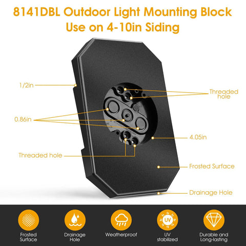 Outdoor Light Mounting Block For One Half Inch Lap Siding, Fits Double Vinyl Siding, T111, HardiePlank Lap Siding, And Flat Surfaces, Easy DIY Exterior Light Install, Sturdy Weatherproof Mount, 10.23x6.53x1.1 in black