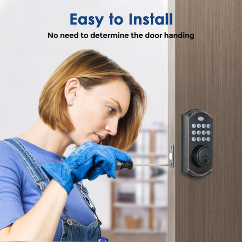 WiFi Smart Deadbolt With Keyless Entry And Remote Unlock No Key Needed Easy Install woman installing electronic door lock