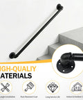 Heavy Duty Four Foot Iron Stair Handrail In Matte Black Finish Rust Resistant Body For Indoor Or Outdoor Staircases With Dead Simple Hardware Setup For Quick Weekend Fixes mounted on wall with multi-angle installation.