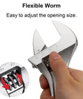 Hand holding 8 Inch Adjustable Wrench With Wide 30mm Opening CRV Steel Construction Metric Scale Built Tough For Home Garage Workshop And DIY Projects