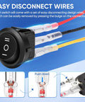 Three Way Round Rocker Switch 12 Volt With On Off On Positions SPDT Circle Toggle For Car Stereo Marine Boat Plug And Play Wiring Kit Wires Included Five Pack Heavy Duty 6A 250V AC And 10A 125V DC, easy disconnect wires
