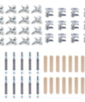 Rock Solid Hardware Kit For Billy Bookshelf Assembly featuring cam locks, wooden dowels, steel pins for DIY furniture fixes.