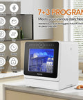Compact Countertop Dishwasher With Six Place Settings Ten Preprogrammed Cycles And Baby Care Mode Hot Air Drying, displaying functionality icons.