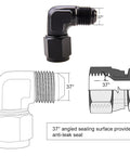 8AN Female To 8AN Male Flare 90 Degree Swivel Hose Fitting Adapter Aluminum Anodized Black AN8 To AN8 Three Quarter Inch UNF Thread 2 Pack For Fuel Oil Gas Water Air Lines, 37° elbow