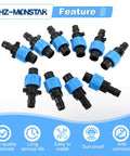 Drip Tape Connector Set 50 Pcs 1/2 Inch Barb Fittings For 5/8 Inch Drip Tape Sprinkler with blue twist locks