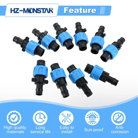 Drip Tape Connector Set 50 Pcs 1/2 Inch Barb Fittings For 5/8 Inch Drip Tape Sprinkler with blue twist locks