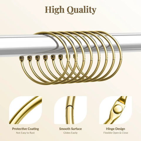 Rustproof Metal Shower Curtain Rings Set Gold Tone Gliding Hooks For Smooth Slide On Any Shower Rod 12 Pack