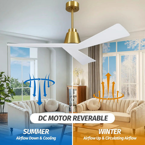 52 Inch Ceiling Fan With Lights And Remote Low Profile Design Walnut Solid Wood Blades Dimmable LED Light 8 Hour Timer 6 Speed Reversible Motor Ideal For Living Room Farmhouse Patio in an elegant living room