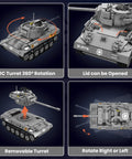 Dope RC Tiger Tank Building Set With 971 Pieces Dual Remote And App Control WW2 Military Tank Model turret features