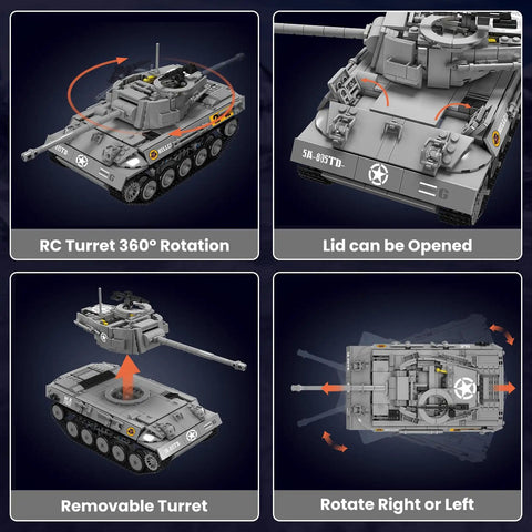 Dope RC Tiger Tank Building Set With 971 Pieces Dual Remote And App Control WW2 Military Tank Model turret features