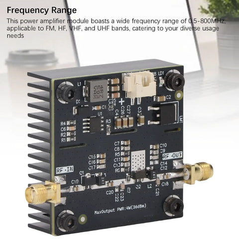 Rugged RF Power Amplifier Module For Ham Radio And Broadcasting 0.5-800MHz Coverage, 15W Output, 40 dB Gain, circuit board view