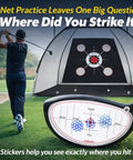 Golfer using Golf Impact Tape For Drivers Irons And Woods Instant Club Face Feedback Center Contact Training Aid with hitting net.