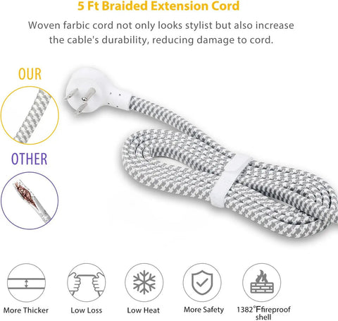 Go-To USB Charging Station With 2 Outlets And 3 USB Ports 3.1A 15W Desktop Power Hub 5 ft braided extension cord with flat plug