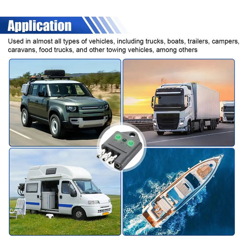 4 Pin Trailer Plug Tester With LED Indicators, 4 Way Flat Trailer Circuit Tester For Left Right Turn Signals And Brakes, Straight Wiring Tester Connector, No Fuss Troubleshooter For Tail Lights And Trailer Safety showing truck, van, and boat use