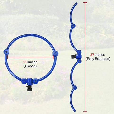360 Degree Tree Watering Ring Kit For New Trees And Shrubs With Y Hose Splitter dimensions shown, 13 inches closed, 37 inches extended.
