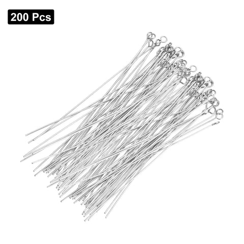 Stainless Steel Eye Pins 200 Pieces 0.8mm 22 Gauge 70mm Flat Headpins For Jewelry Making DIY Beads Necklaces Earrings Bracelets Bead Links Silver Perfect For Creating Bold Dangle Jewelry, 200 pcs silver eye pins