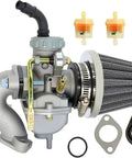 Carburetor Kit For 50cc 70cc 90cc 110cc 125cc 4 Stroke Engines With Air Filter And Intake Manifold Fits Kazuma Baja TaoTao NST SunL Chinese Quad ATV Go Kart Dirt Bike Simple Bolt On Upgrade showing components