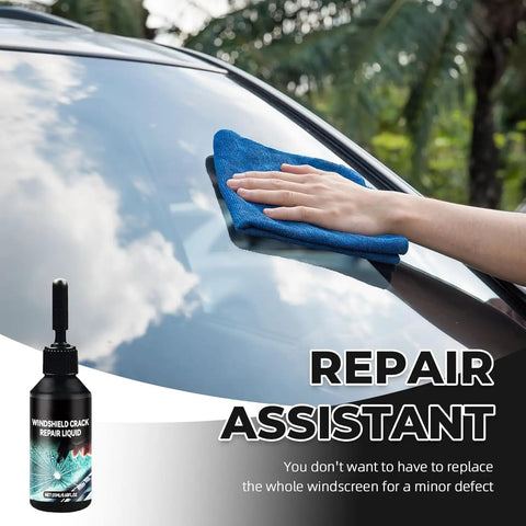 Hand using Windshield Crack Repair Kit 2026 Upgrade With Quick Fix Liquid For Cracks And Chips Easy DIY Glass Repair Tool