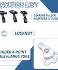 Rear Axle Bearing Puller Tool Set With Slide Hammer Yoke 8 Piece Kit Seal Removal Tool And 3 Adapters package contents