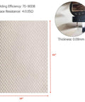 Copper Nickel Faraday Cloth Shielding Fabric 39x43 Inches shown with thickness gauge, 70-90dB efficiency, surface resistance ≤0.05Ω.