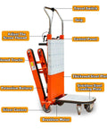 Heavy Duty Electric Stair Climbing Hand Truck With 4 Wheels And Foldable Dolly Cart Design For Moving Huge Loads Up Steps Like A Boss, showing features.