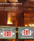 Red Exit Sign With Emergency Lights Battery Backup UL Listed 120/277V Commercial Emergency Lighting Kit wall and ceiling mounting