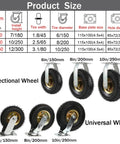 Product size chart for Pair Of Heavy Duty Silent Rubber Caster Wheels Featuring Genuine Pneumatic Tires Rock Solid Steel Plates And Dual Ball Bearings For Smooth Industrial Rolling That Handles Load After Load With Zero Hassle.