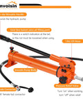 Heavy Duty Hydraulic Hand Pump Ram with orange smooth pump body, pressure relief valve, and 1.8m oil hose for field repairs