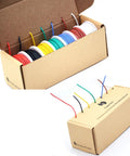 20 AWG Silicone Hookup Wire Kit with 7 Colorful Spools, Each 23 Feet Long, Stranded Tinned Copper in a cardboard box