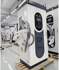Heavy Duty Level 3 EVSE Charging Station With High Current Floor Pedestal Build, industrial charger with cables and display.