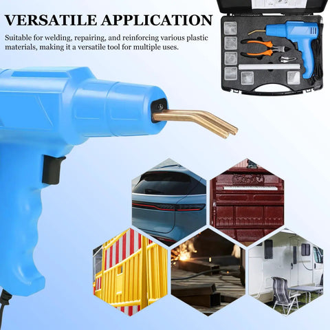 100W Portable Plastic Welding Tool for Car Bumpers and Auto Body Repair shown with applications and case