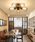 Vintage Industrial 5-Light Bronze Ceiling Light Semi-Flush Mount installed over dining table.