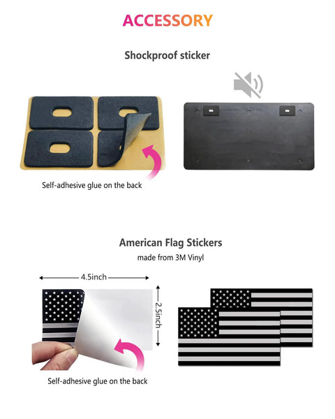 Accessories for Front Bumper USA Flag License Plate Dope 3D Embossed Stars and Stripes on Black ABS Plastic Tag Plate Aluminum Frame