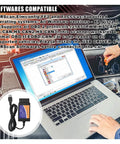 Laptop displaying diagnostic software with OBD2 USB Diagnostic Adapter and Coding Tool beside it, MSCAN HSCAN switch visible.