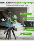 HUEPAR laser level 360° on a tripod with LCD display; green and black self-leveling tool with magnetic bracket