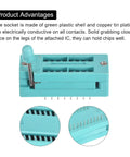 Universal 16 Pin ZIF IC Test Socket with 3.0mm pitch in green plastic with copper plating for secure chip holding, 5 pack