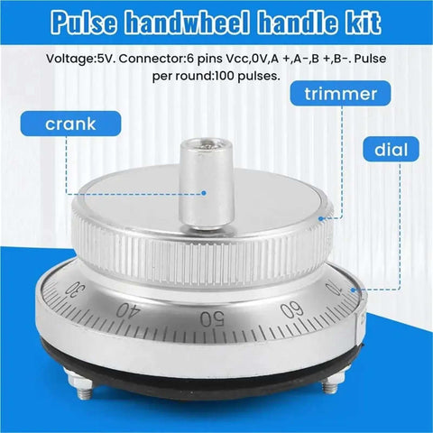 AB51 Hand Wheel Handle Kit for 5V Manual Pulse Generator with rotary encoder, silver dial and markings for CNC control