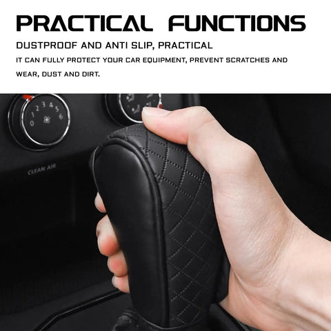 Solid Kick Upgrade For Your Ride Using This Clean Black Leather Car Gear Shift Knob Cover in use, showcasing anti-slip grip and durability.