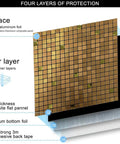 Diagram of Peel And Stick Metal Backsplash Tiles 12x12 Inches Aluminum Mosaic Pack Of 10 Golden Diamond; four protective layers.