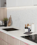 Modern kitchen with Sleek Finger Edge Pull 8 Pack Hidden Drawer Handles, pink aluminum, 150mm on light wood cabinets