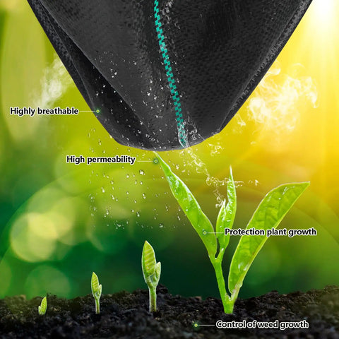 Heavy Duty Garden Weed Barrier Fabric 3ft By 100ft Landscape Ground Cloth with Superior Permeability shown protecting young plants