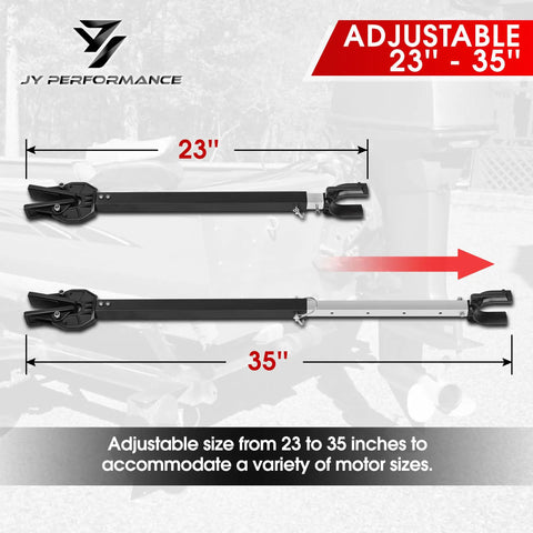 Adjustable Boat Transom Saver For Outboard Motors With Composite Head Transom Support 23 to 35 inches shown on scale