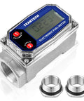 Turbine Flow Meter Three Quarters Inch Digital LCD Display With NPT Connection Portable Fuel Flow Meter For Diesel Kerosene Gasoline Oil Measurement Includes Two Adapters 20 Bar Max