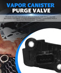 Vapor canister purge valve with installation instructions and vehicle repair background
