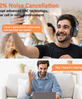 Man using Bluetooth Headset With Microphone For Trucker And Remote Work, AI Noise Cancelling, Mute Button, in a noisy environment